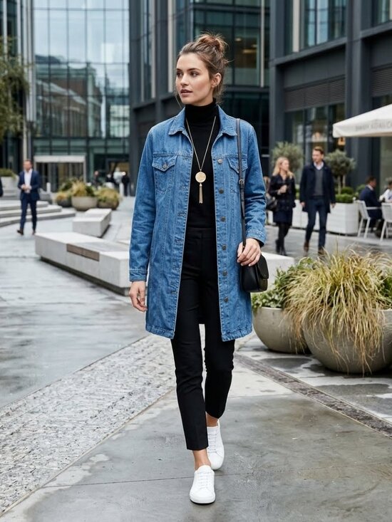 Jessica London Jackets & Blazers - Jessica London Women's Plus 20W Long Sleeve Button Down Long Blue Denim Jacket